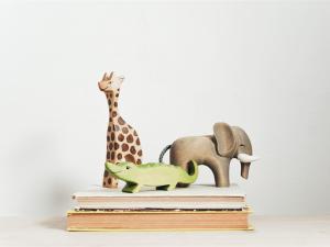 Braune Und Grüne Giraffenfigur Auf Buch
