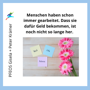 Blume mit Post-its zu den Themen Arbeit, Leben und Geld