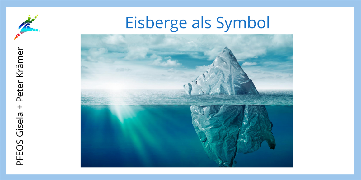 Eisberg mit sichtbarem Teil über Wasser & großem unsichtbaren Teil unter Wasser – Symbol für Tiefenstrukturen